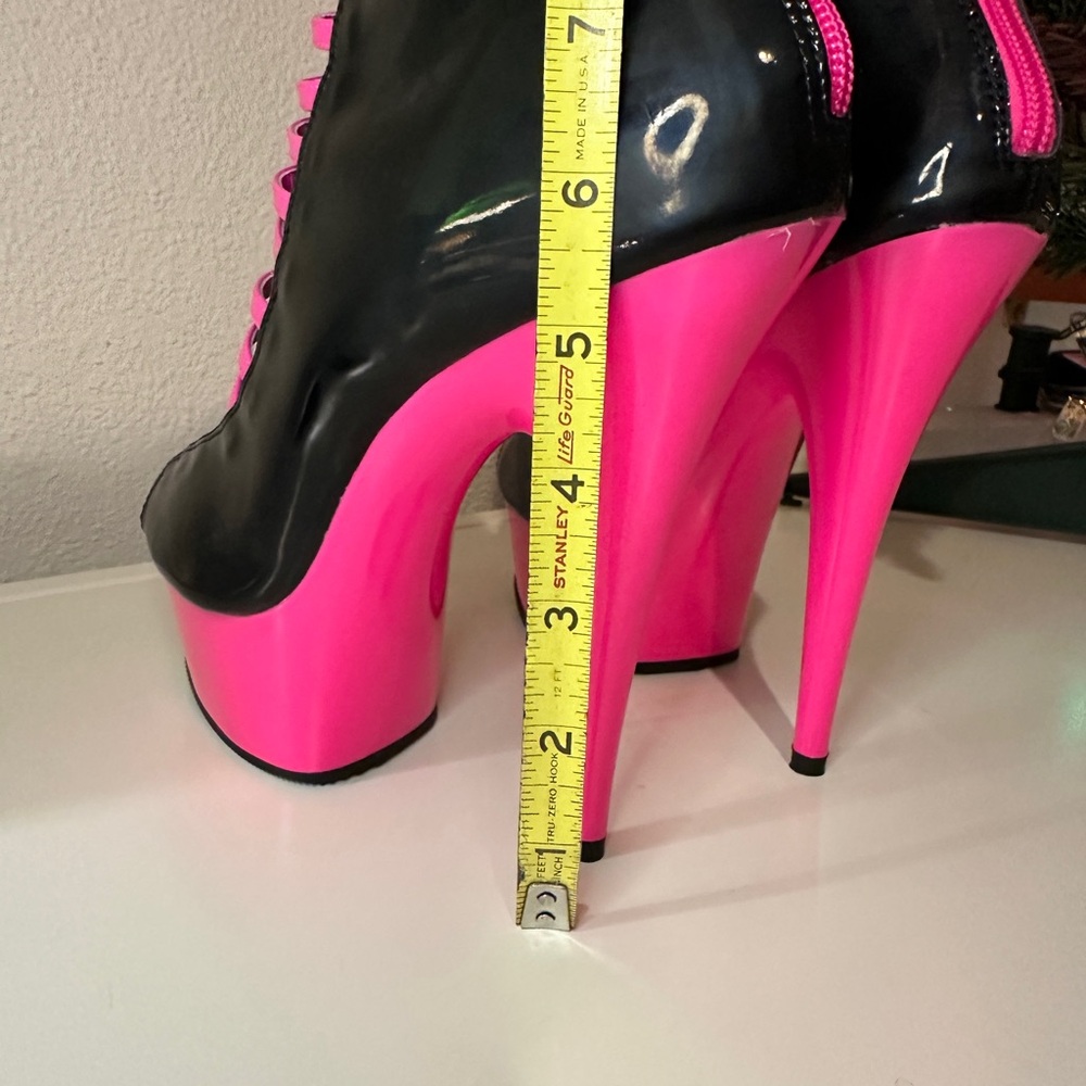 Pleaser Black and Pink Strappy Platform Heels - Picture 7 of 9
